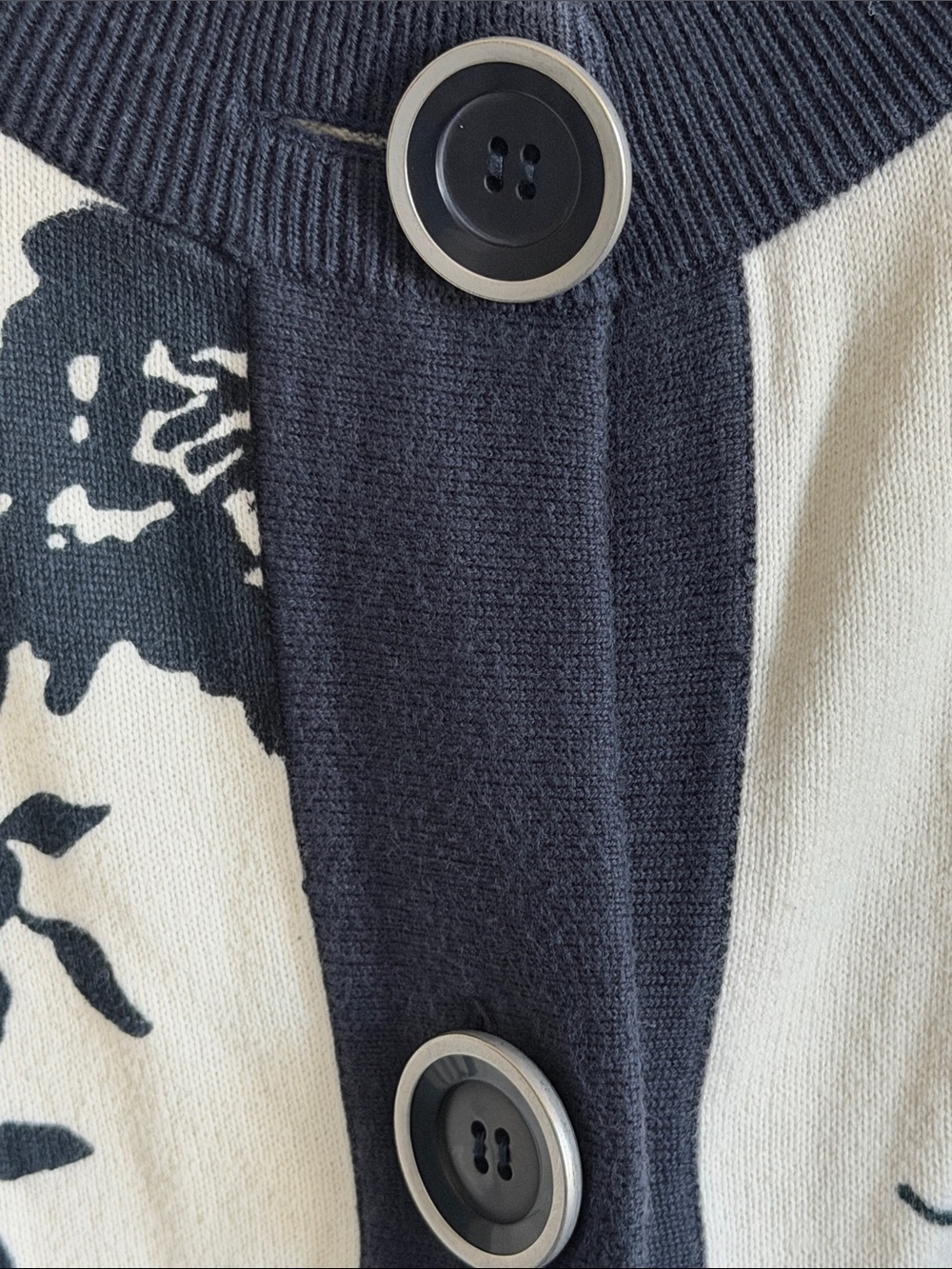 Christopher & Banks Navy Blue and Cream Floral Button-Front Cardigan - Picture 3 of 9